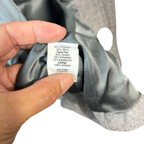 J.Crew Wool Blend Coat with Faux Fur‎ Hood Gray Winter Outerwear Sz Petite 00 - Picture 9 of 11